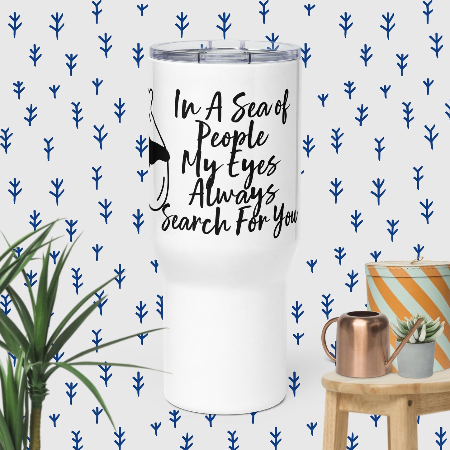 Travel mug with a handle In A Sea Of People