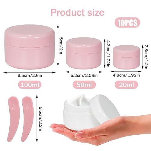Naapesi 10 Pcs Cosmetic Sample Jars, Including 20ml/50ml/100ml Travel Pots for Toiletries, Empty Plastic Cosmetic Jars with Spatulas Tool for Creams Make-up Sample Glitter Nail Art Storage