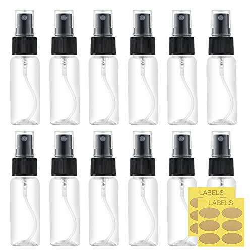 Toureal 30ML Fine Mist Spray Bottle 12pcs Empty Travel Small Mister Refillable Dispenser Spritzer Container for Cosmetics (Clear/Transparent)