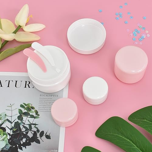 Naapesi 10 Pcs Cosmetic Sample Jars, Including 20ml/50ml/100ml Travel Pots for Toiletries, Empty Plastic Cosmetic Jars with Spatulas Tool for Creams Make-up Sample Glitter Nail Art Storage