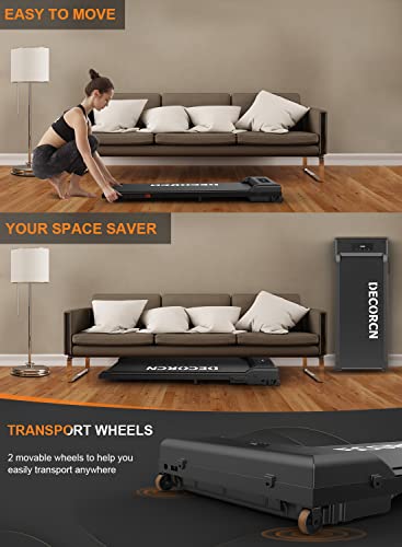 Treadmill for Home, Decorcn Walking Pad Under Desk Treadmill Portable with Bluetooth Speaker, Remote Control and LCD Display, Slim Flat Treadmills for Home Office Gym Use Installation-Free