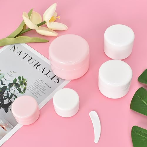Naapesi 10 Pcs Cosmetic Sample Jars, Including 20ml/50ml/100ml Travel Pots for Toiletries, Empty Plastic Cosmetic Jars with Spatulas Tool for Creams Make-up Sample Glitter Nail Art Storage