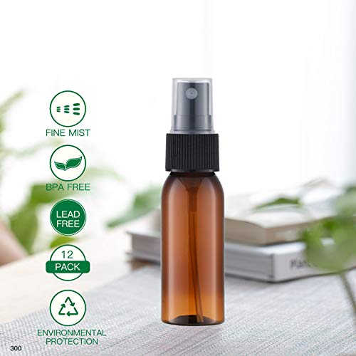 Toureal 30ML Fine Mist Spray Bottle 12pcs Empty Travel Small Mister Refillable Dispenser Spritzer Container for Cosmetics (Clear/Transparent)