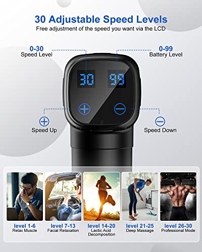 Massage Gun,Muscle Massage Gun Deep Tissue Massager,Quiet Professional Handheld 30 Speeds Muscle Gun,6 Heads,for Fitness Recovery,Muscle Pain Relief,Trigger Point Percussion Massager