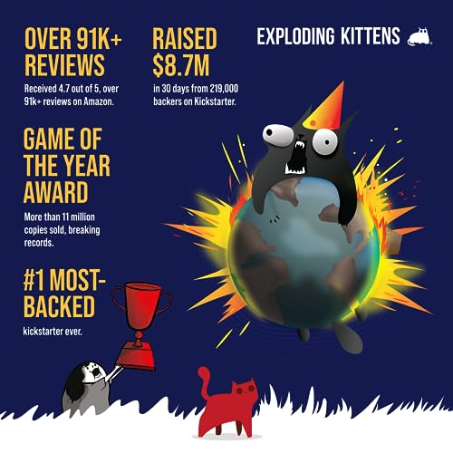 Exploding Kittens Card Game - Original Edition, Fun Family Games for Adults Teens & Kids - Fun Card Games - 15 Min, Ages 7+, 2-5 Players