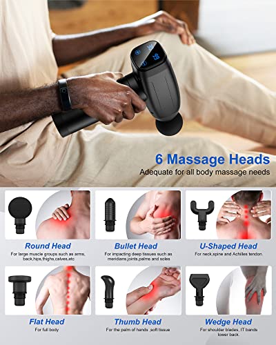 Massage Gun,Muscle Massage Gun Deep Tissue Massager,Quiet Professional Handheld 30 Speeds Muscle Gun,6 Heads,for Fitness Recovery,Muscle Pain Relief,Trigger Point Percussion Massager