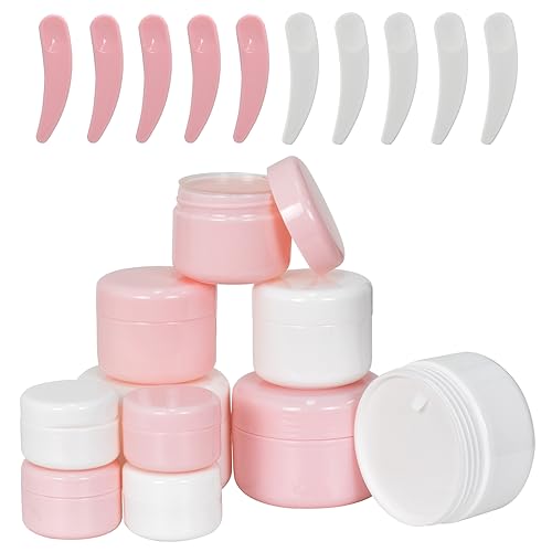 Naapesi 10 Pcs Cosmetic Sample Jars, Including 20ml/50ml/100ml Travel Pots for Toiletries, Empty Plastic Cosmetic Jars with Spatulas Tool for Creams Make-up Sample Glitter Nail Art Storage